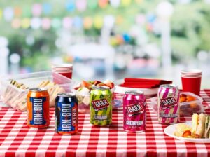 a table with food and drinks